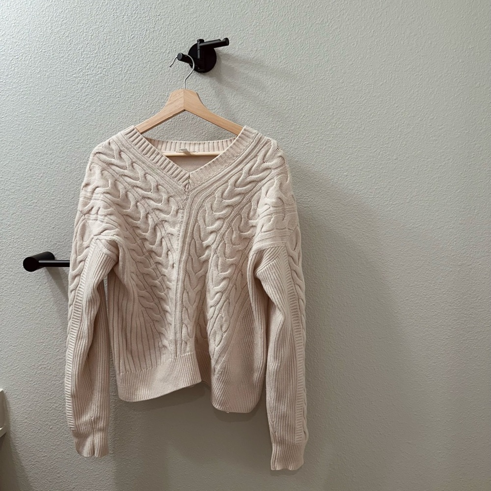 COS cream oversized cable-knit v-neck sweater
